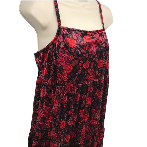 Wild Fable Women Square Neck Spaghetti Strap Floral Red Velvet Mini Dress Size M - Picture 3 of 9